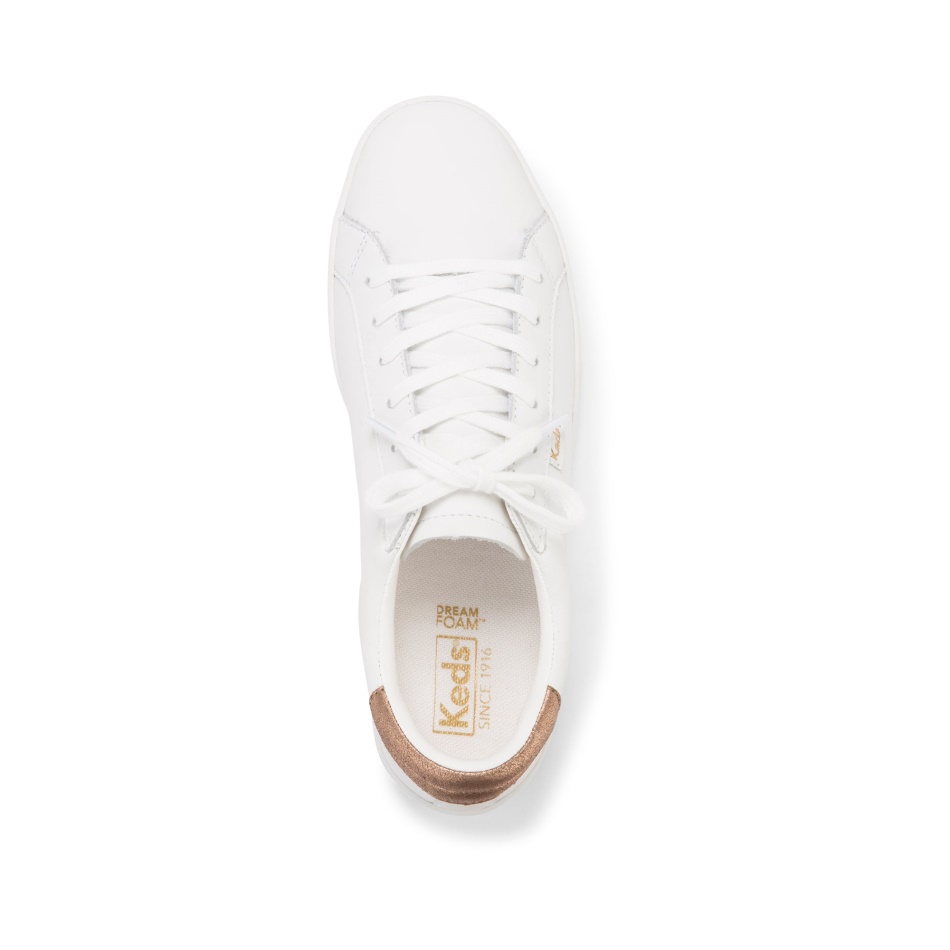 Zapatillas Keds Mujer Ace Cuero Metalizado Blanco-oro Rosa