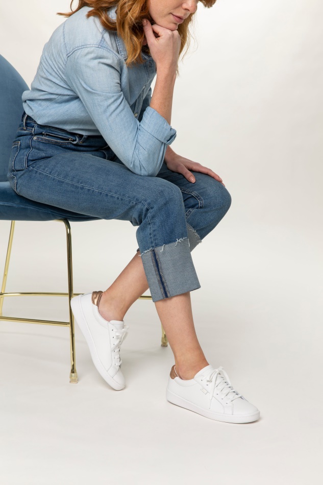 Zapatillas Keds Mujer Ace Cuero Metalizado Blanco-oro Rosa