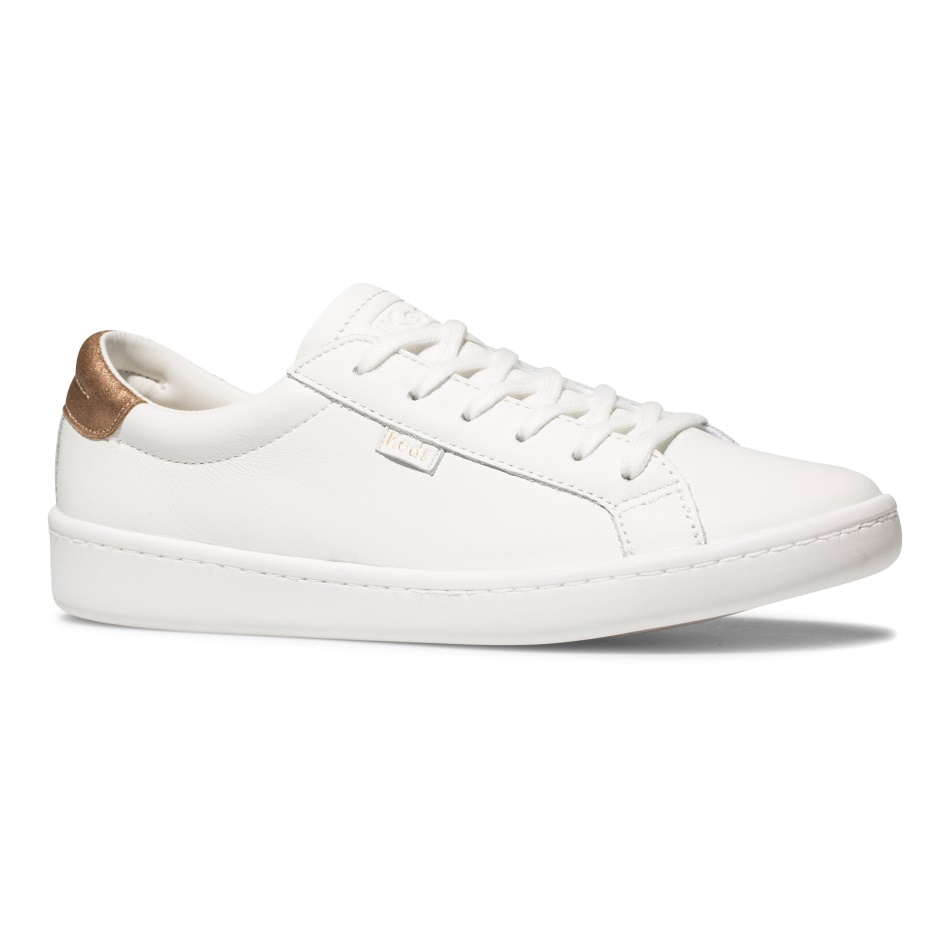Zapatillas Keds Mujer Ace Cuero Metalizado Blanco-oro Rosa