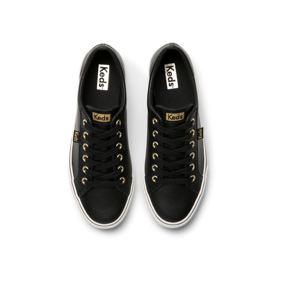 Keds Mujer Jump Kick Cuero Negro-Oro