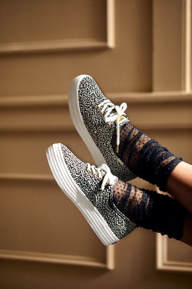 Cuaderno Triple Cvo De Algodón Orgánico Keds Para Mujer, Color Crema Y Negro