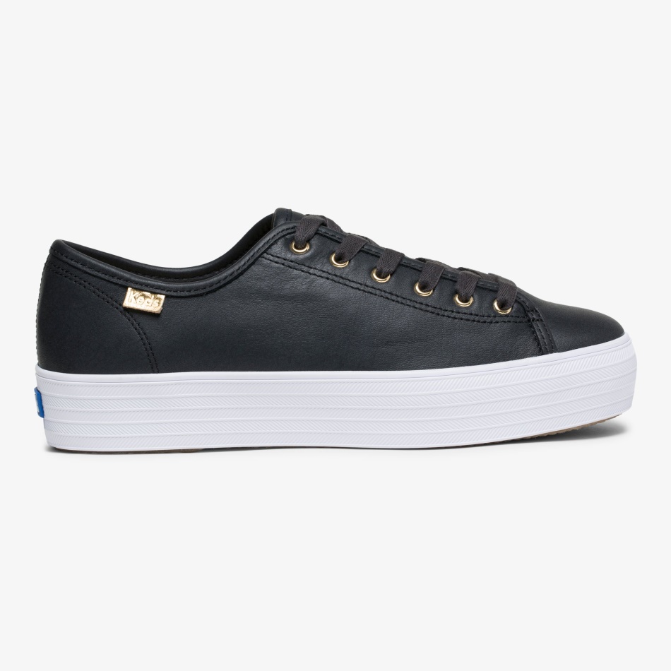 Keds Mujer Triple Kick Luxe Cuero Negro